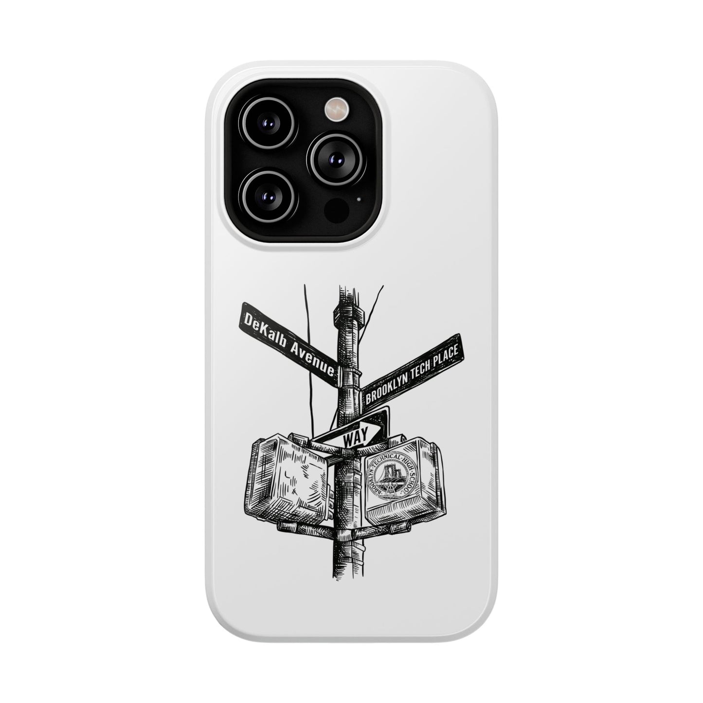 Dekalb Ave & Brooklyn Tech Pl (black graphic) - Impact-Resistant Phone Cases - White