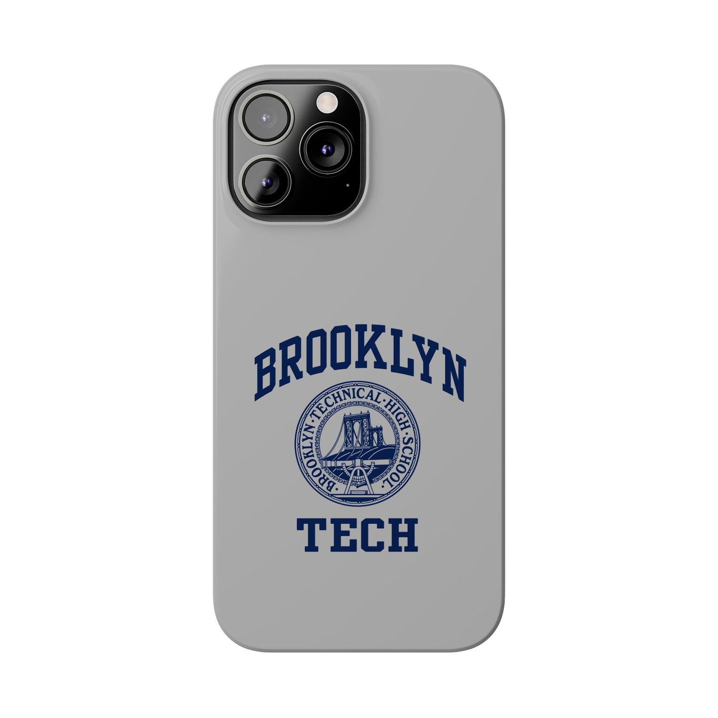 Brooklyn Tech Slim Phone Case - Grey with Navy-Blue Logo