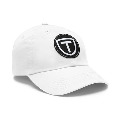 Shield With T Logo - Hat With Circular Leather Patch - White