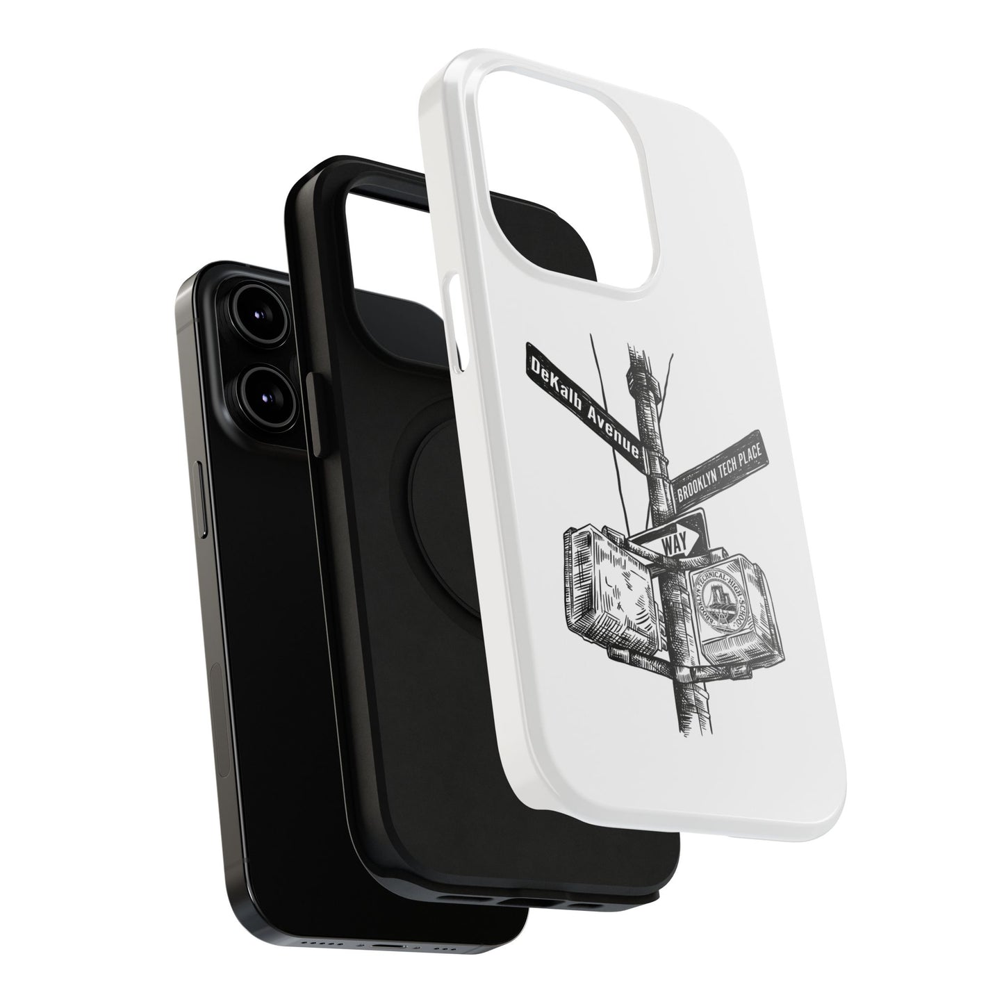 Dekalb Ave & Brooklyn Tech Pl (black graphic) - Impact-Resistant Phone Cases - White