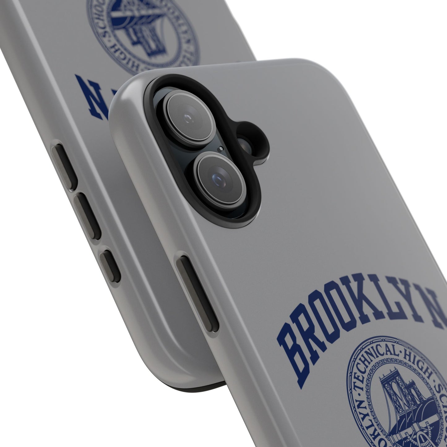 Classic Logo with Brooklyn Tech - Tough Phone Case - Grey with Navy-Blue graphics
