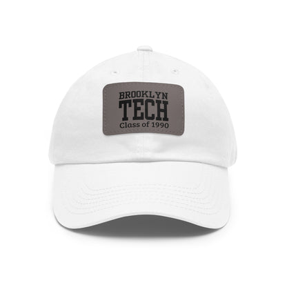 Classic Brooklyn Tech - Hat With Leather Patch (rectangle) - Class Of 1990 - Black & White Fonts