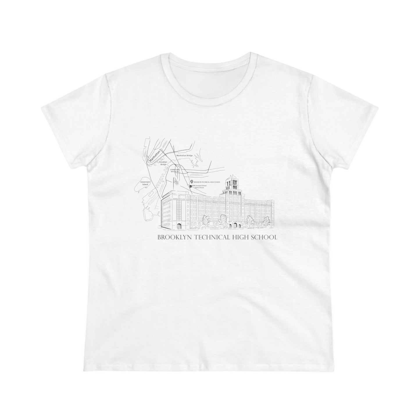 Boutique - Monochrome Building & Map - Ladies Midweight Cotton T-Shirt