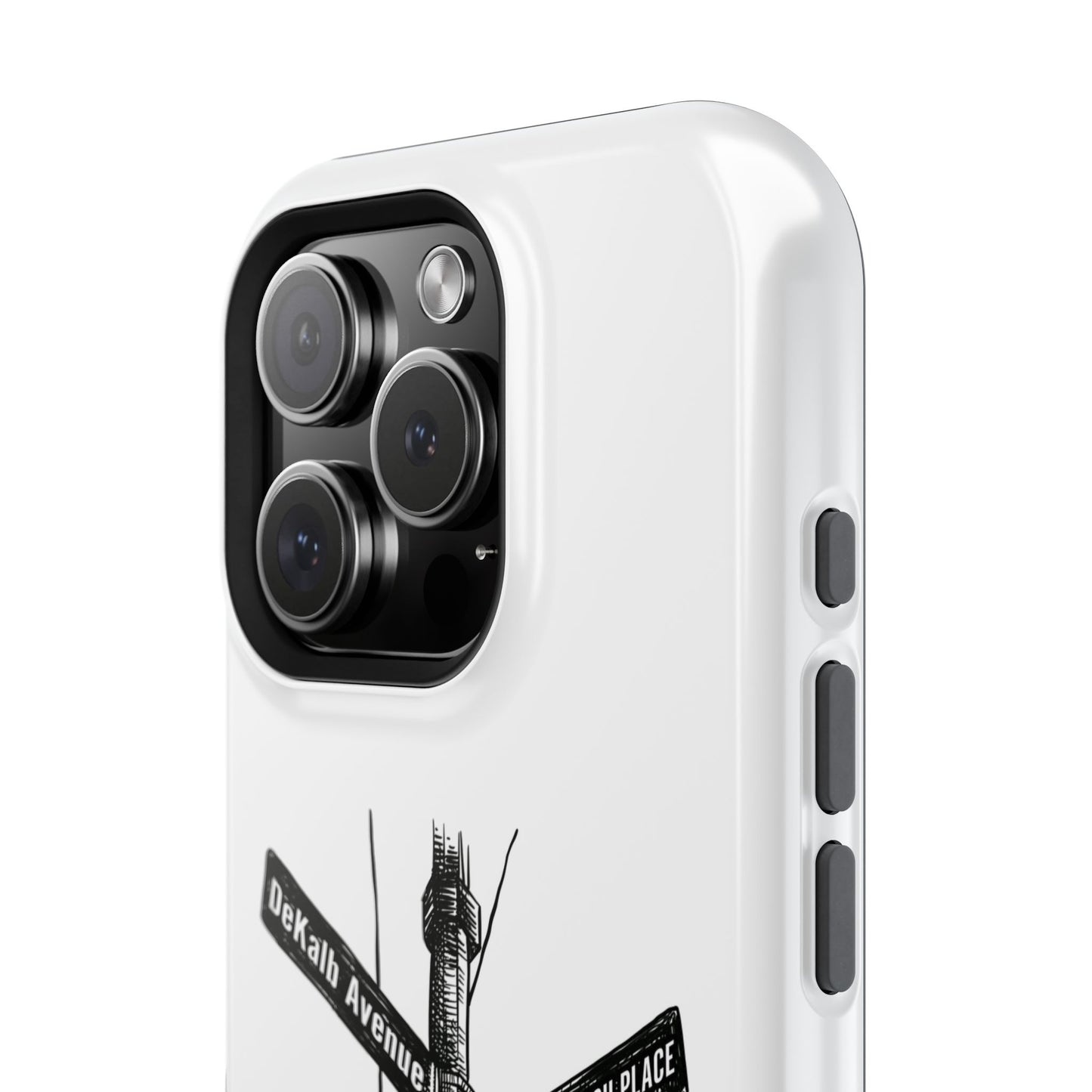 Dekalb Ave & Brooklyn Tech Pl (black graphic) - Impact-Resistant Phone Cases - White