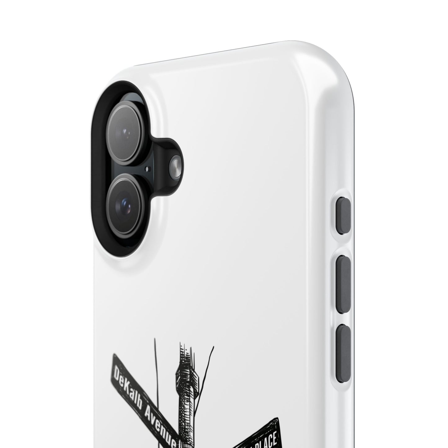 Dekalb Ave & Brooklyn Tech Pl (black graphic) - Impact-Resistant Phone Cases - White