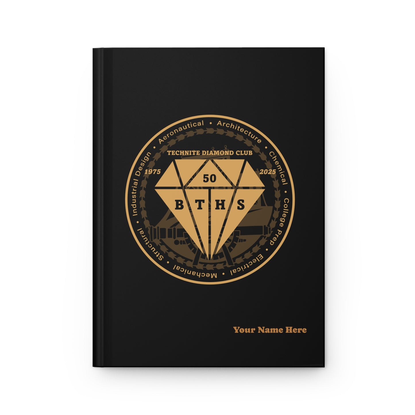 Custom Commemorative Hardcover Journal Matte - Black - Your Name Here - Emblem 4.75"