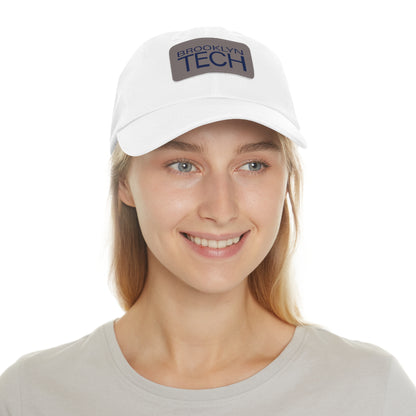 Modern Brooklyn Tech - Hat With Rectangular Leather Patch - Navy