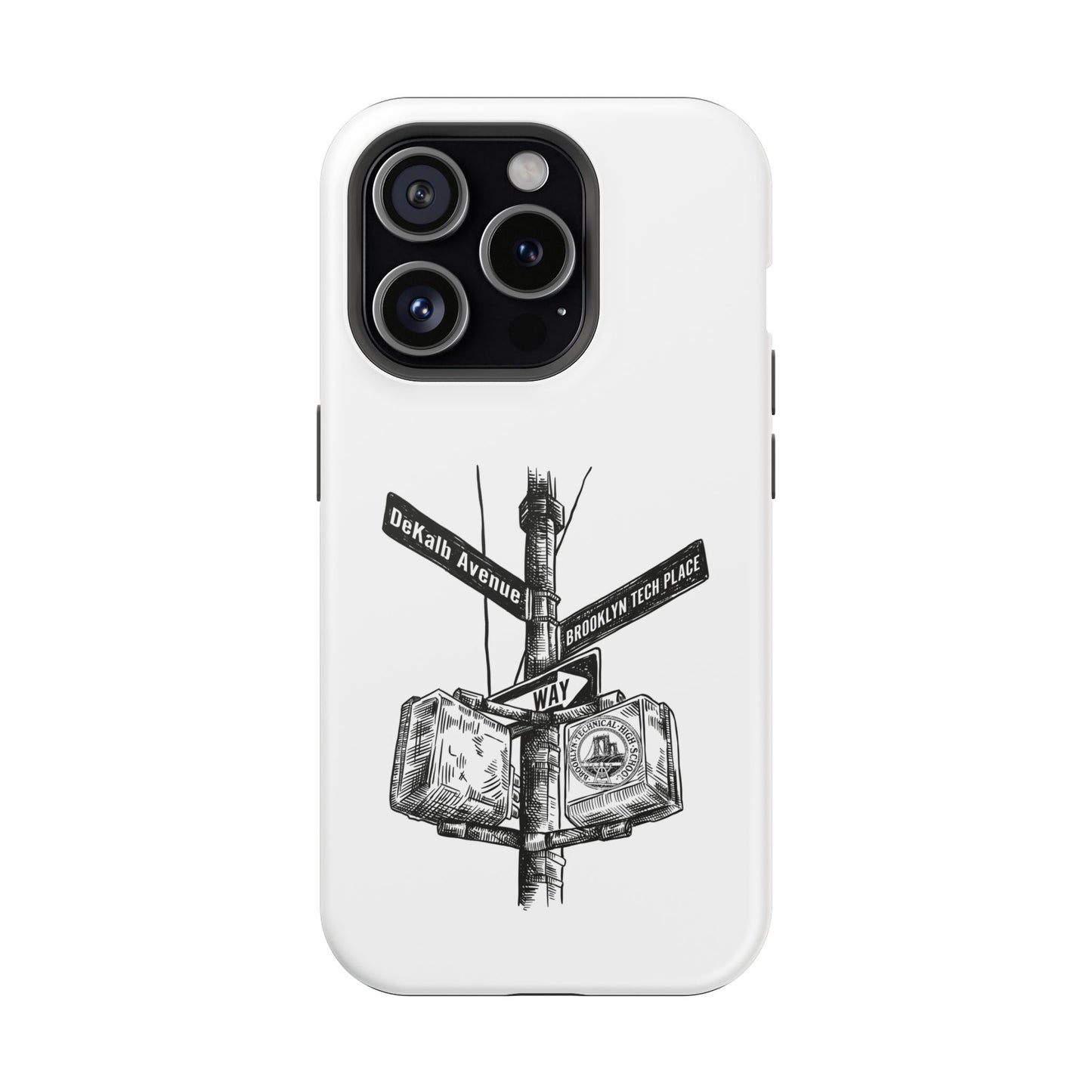 Dekalb Ave & Brooklyn Tech Pl (black graphic) - Impact-Resistant Phone Cases - White