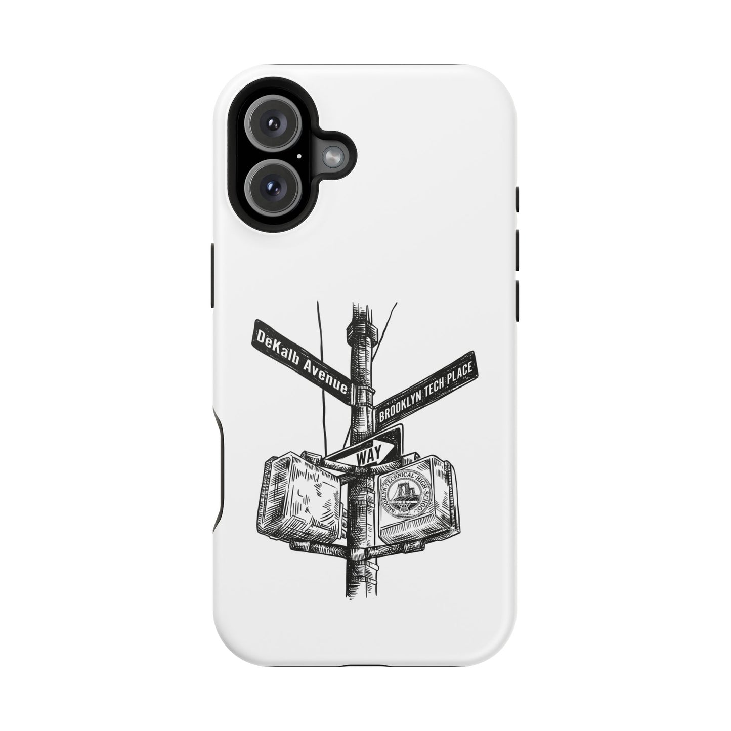 Dekalb Ave & Brooklyn Tech Pl (black graphic) - Impact-Resistant Phone Cases - White