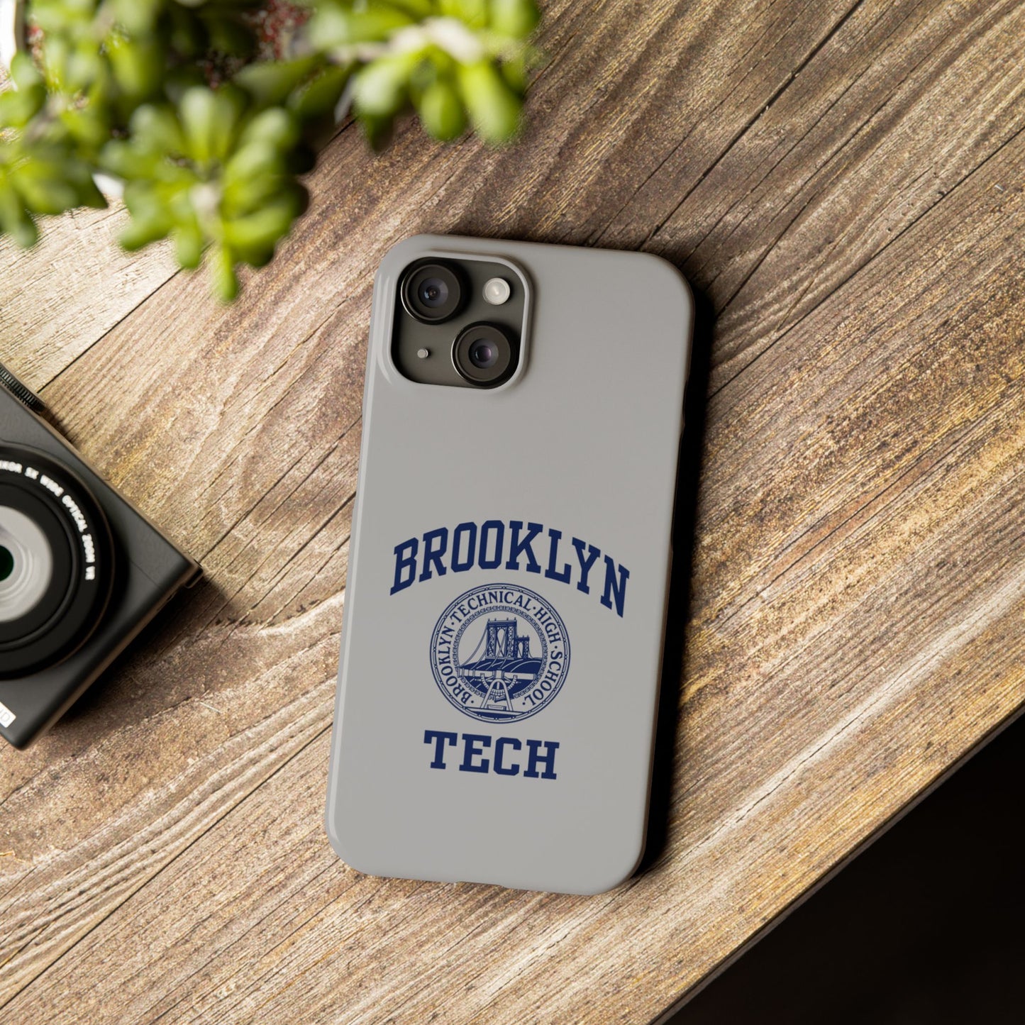 Brooklyn Tech Slim Phone Case - Grey with Navy-Blue Logo