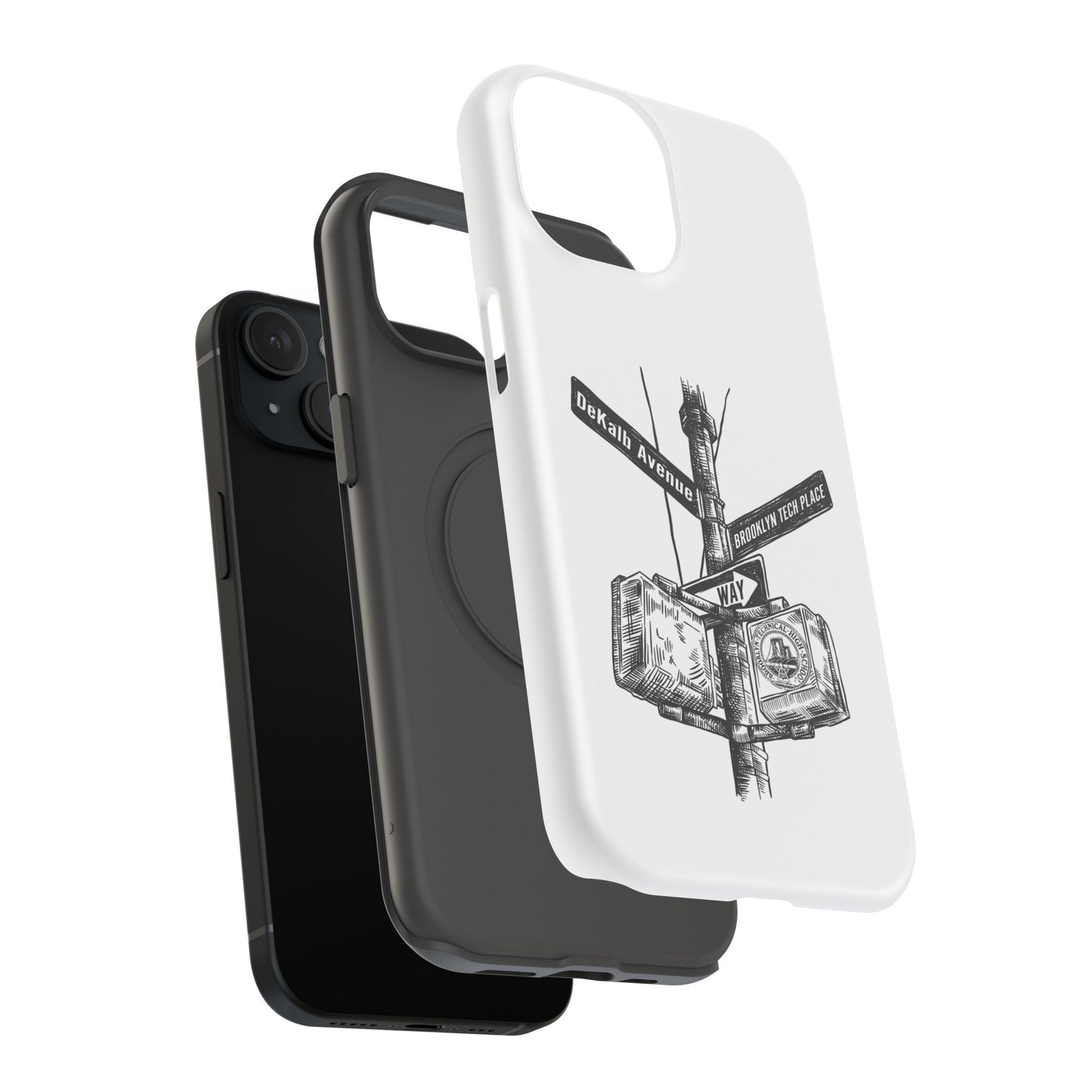 Dekalb Ave & Brooklyn Tech Pl (black graphic) - Impact-Resistant Phone Cases - White