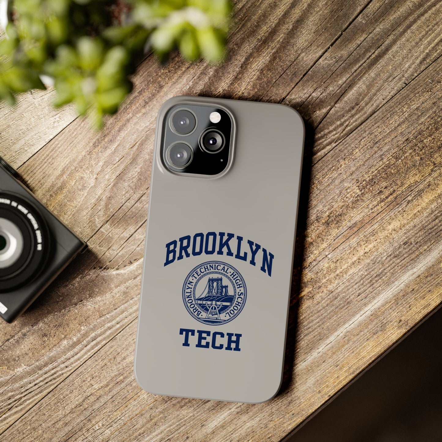 Brooklyn Tech Slim Phone Case - Grey with Navy-Blue Logo