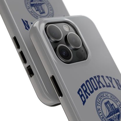 Classic Logo with Brooklyn Tech - Tough Phone Case - Grey with Navy-Blue graphics