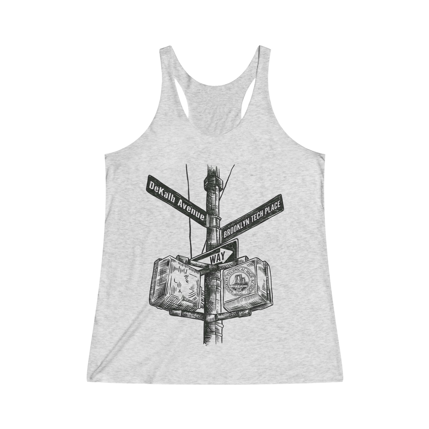 Boutique - Dekalb Ave & Brooklyn Tech Pl - Ladies Tri-Blend Racerback Tank - (black Graphic)