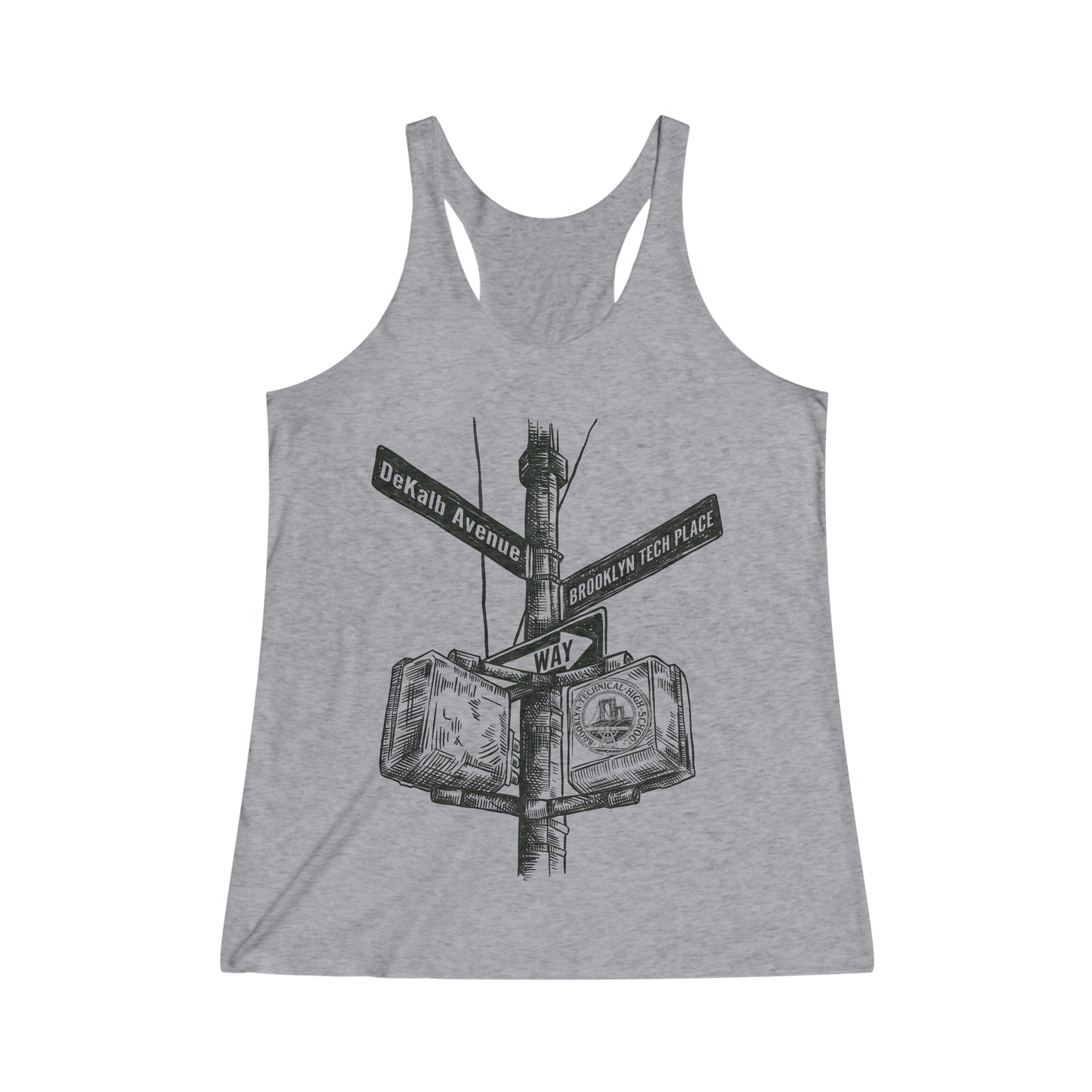 Boutique - Dekalb Ave & Brooklyn Tech Pl - Ladies Tri-Blend Racerback Tank - (black Graphic)