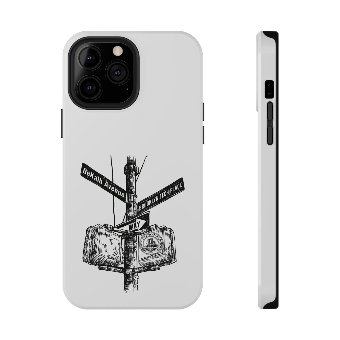 Dekalb Ave & Brooklyn Tech Pl (black graphic) - Impact-Resistant Phone Cases - White