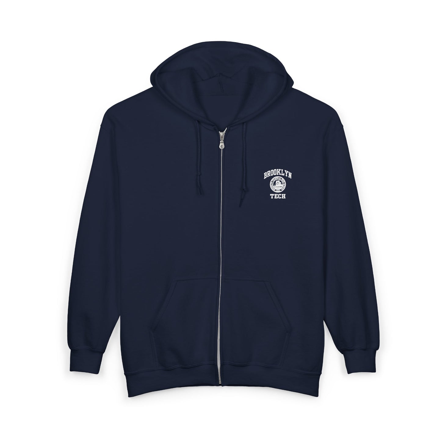 Classic Brooklyn Tech on Left Chest - Men's Full Zip Hooded Sweatshirt