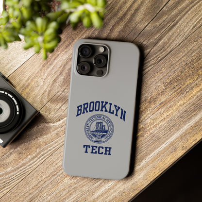 Brooklyn Tech Slim Phone Case - Grey with Navy-Blue Logo
