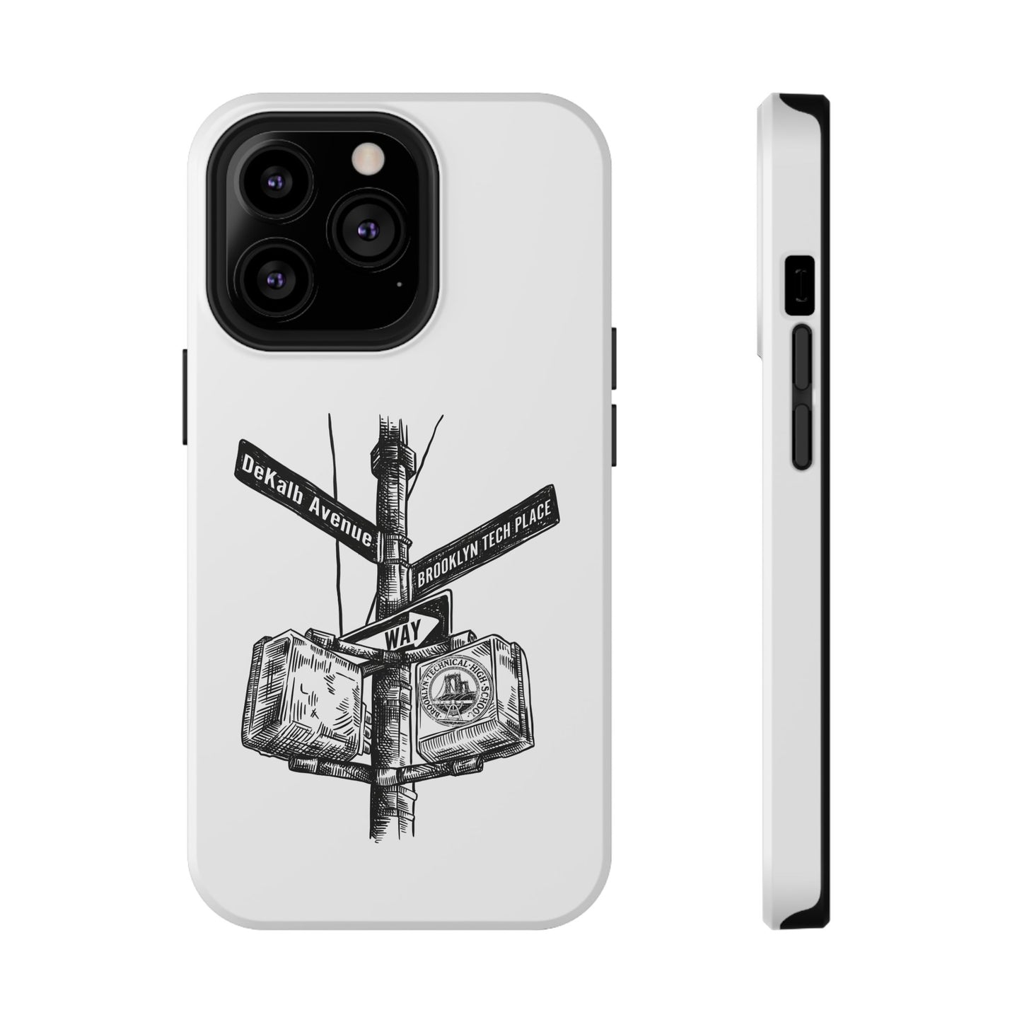 Dekalb Ave & Brooklyn Tech Pl (black graphic) - Impact-Resistant Phone Cases - White