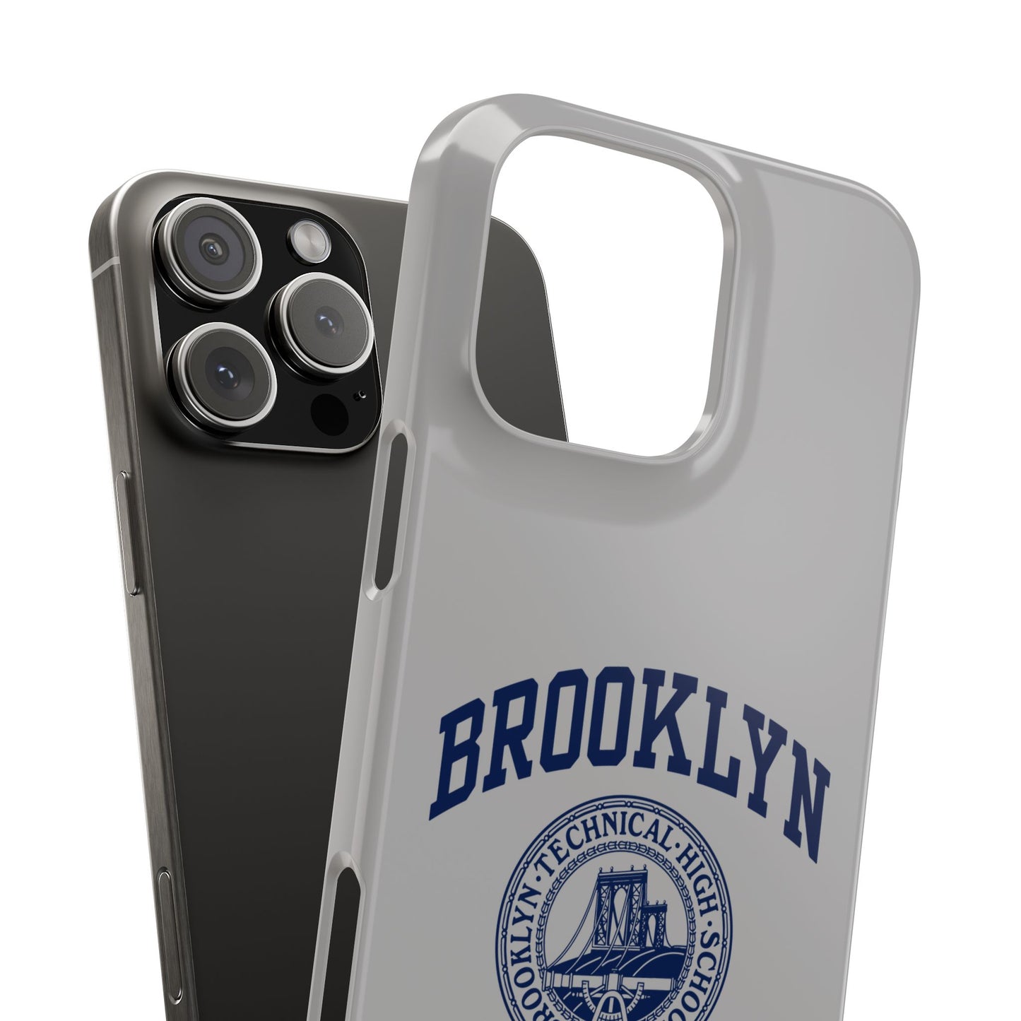 Brooklyn Tech Slim Phone Case - Grey with Navy-Blue Logo