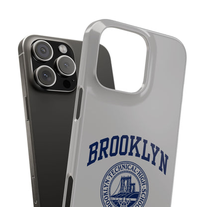 Brooklyn Tech Slim Phone Case - Grey with Navy-Blue Logo