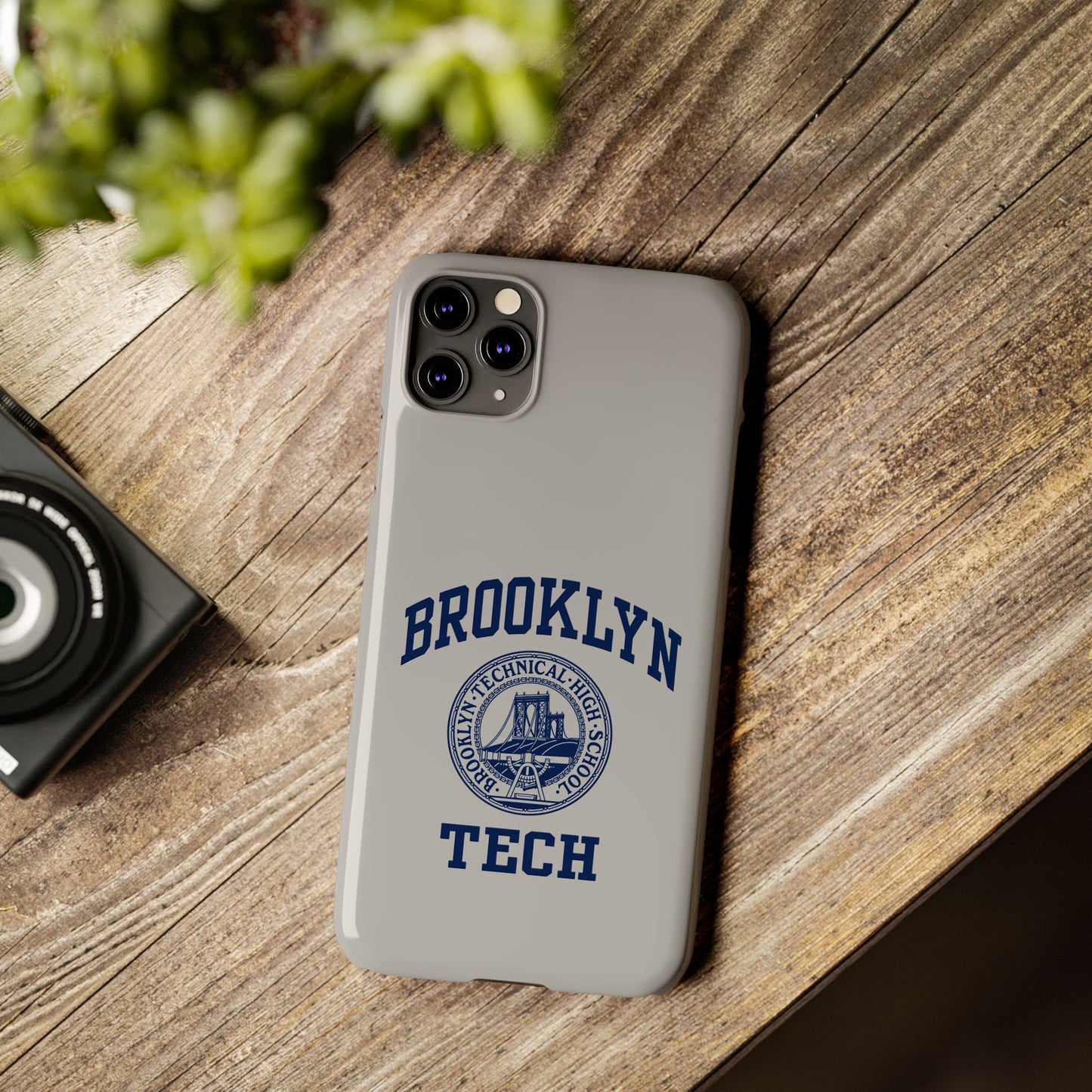 Brooklyn Tech Slim Phone Case - Grey with Navy-Blue Logo