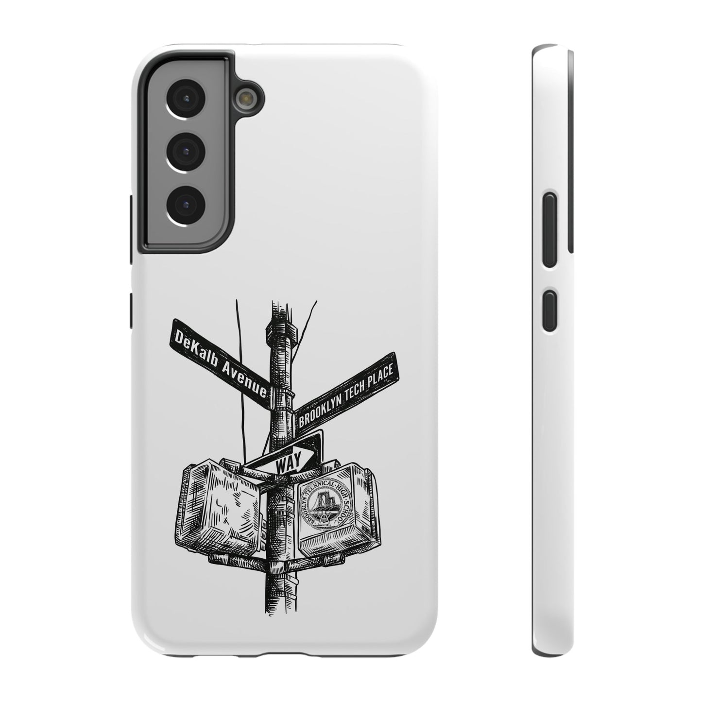 Dekalb Ave & Brooklyn Tech Pl (black graphic) - Impact-Resistant Phone Cases - White