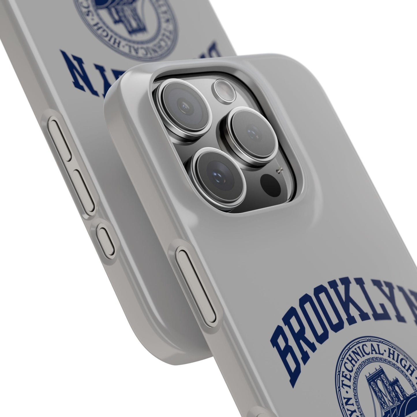 Brooklyn Tech Slim Phone Case - Grey with Navy-Blue Logo