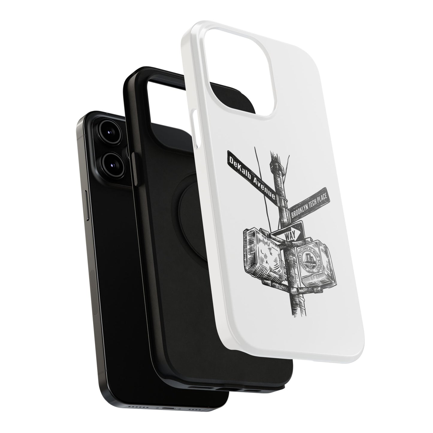 Dekalb Ave & Brooklyn Tech Pl (black graphic) - Impact-Resistant Phone Cases - White