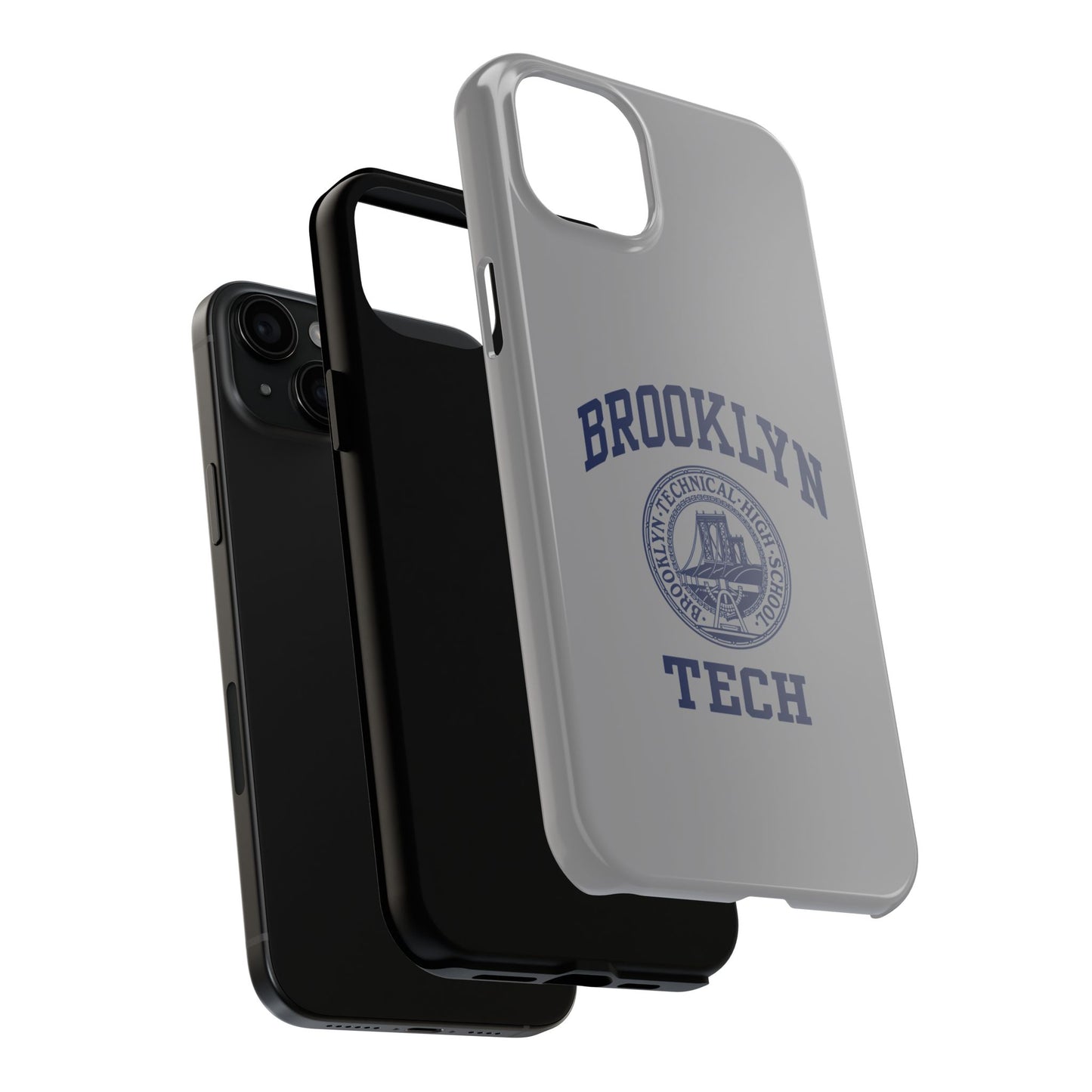 Classic Logo with Brooklyn Tech - Tough Phone Case - Grey with Navy-Blue graphics