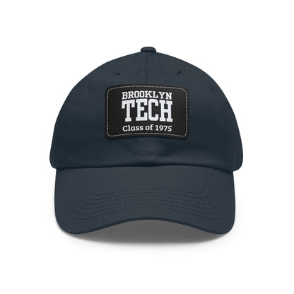 Classic Brooklyn Tech - Hat with Leather Patch (Rectangle) - Class of 1975 - Black & White fonts