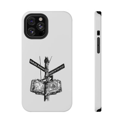 Dekalb Ave & Brooklyn Tech Pl (black graphic) - Impact-Resistant Phone Cases - White