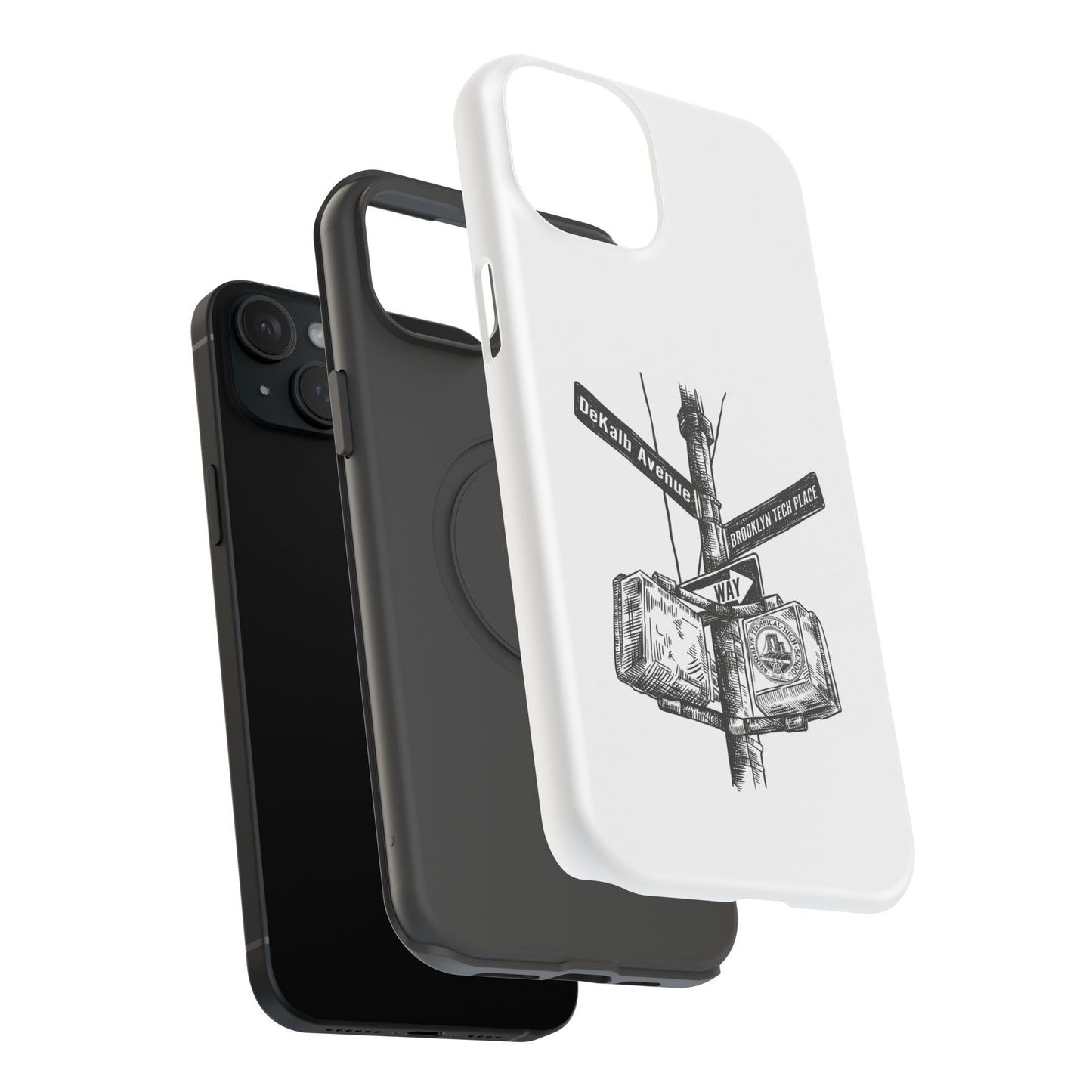 Dekalb Ave & Brooklyn Tech Pl (black graphic) - Impact-Resistant Phone Cases - White
