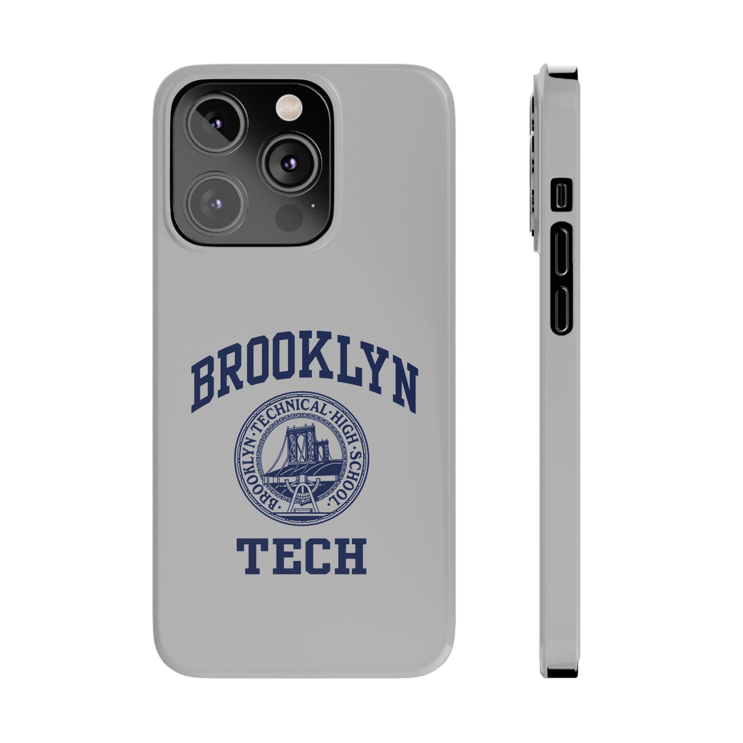 Brooklyn Tech Slim Phone Case - Grey with Navy-Blue Logo