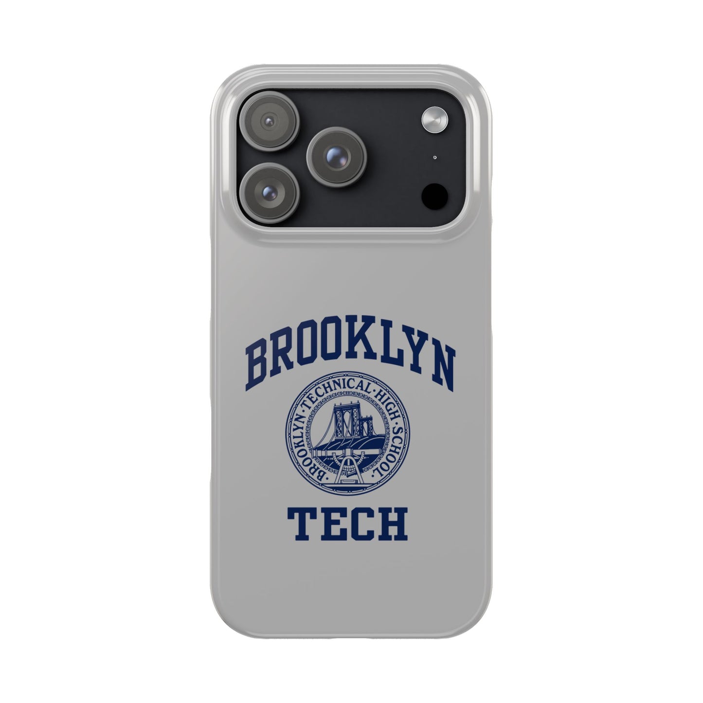 Brooklyn Tech Slim Phone Case - Grey with Navy-Blue Logo