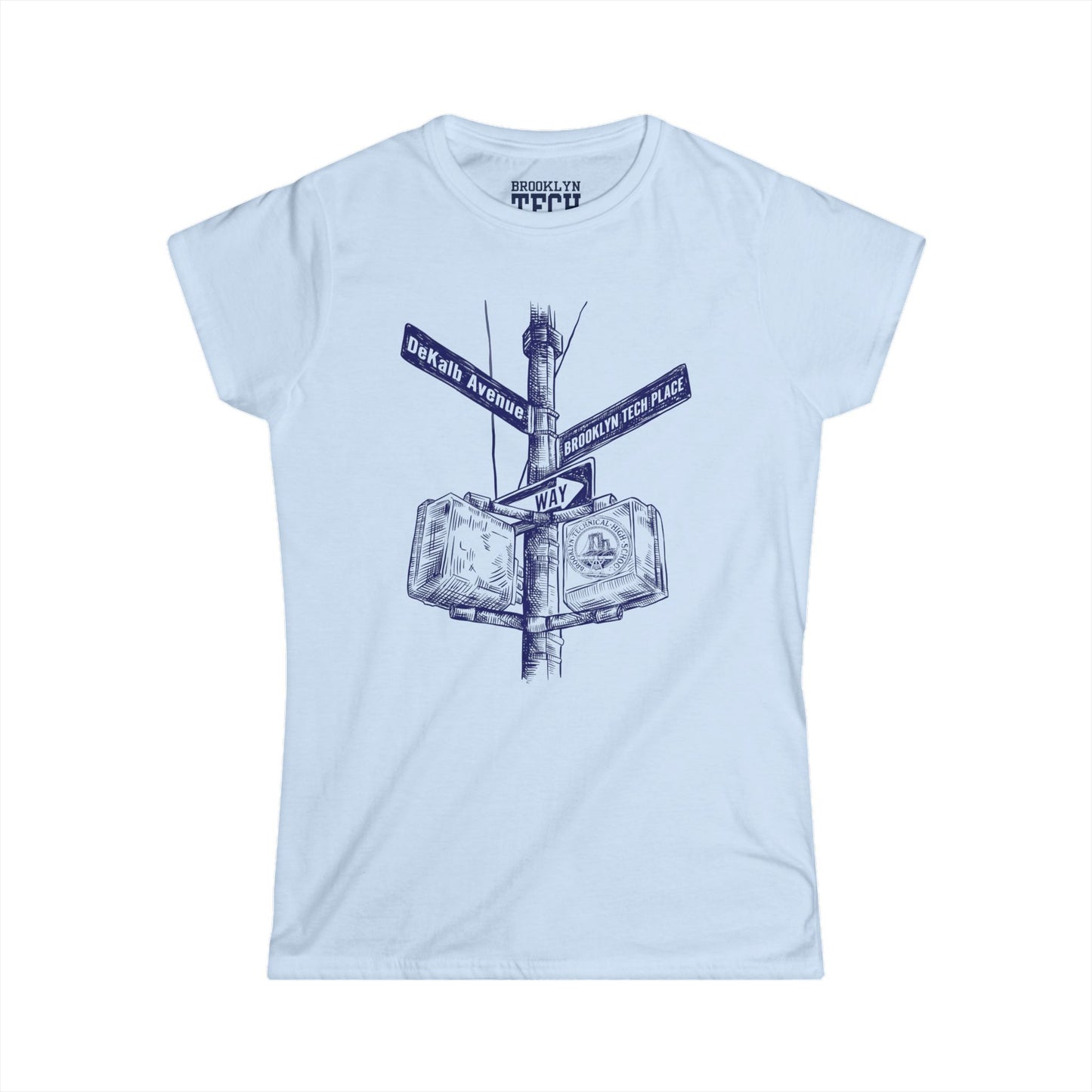 Boutique - Dekalb Ave & Brooklyn Tech Pl. - Ladies Softstyle T-Shirt - Blue Graphic