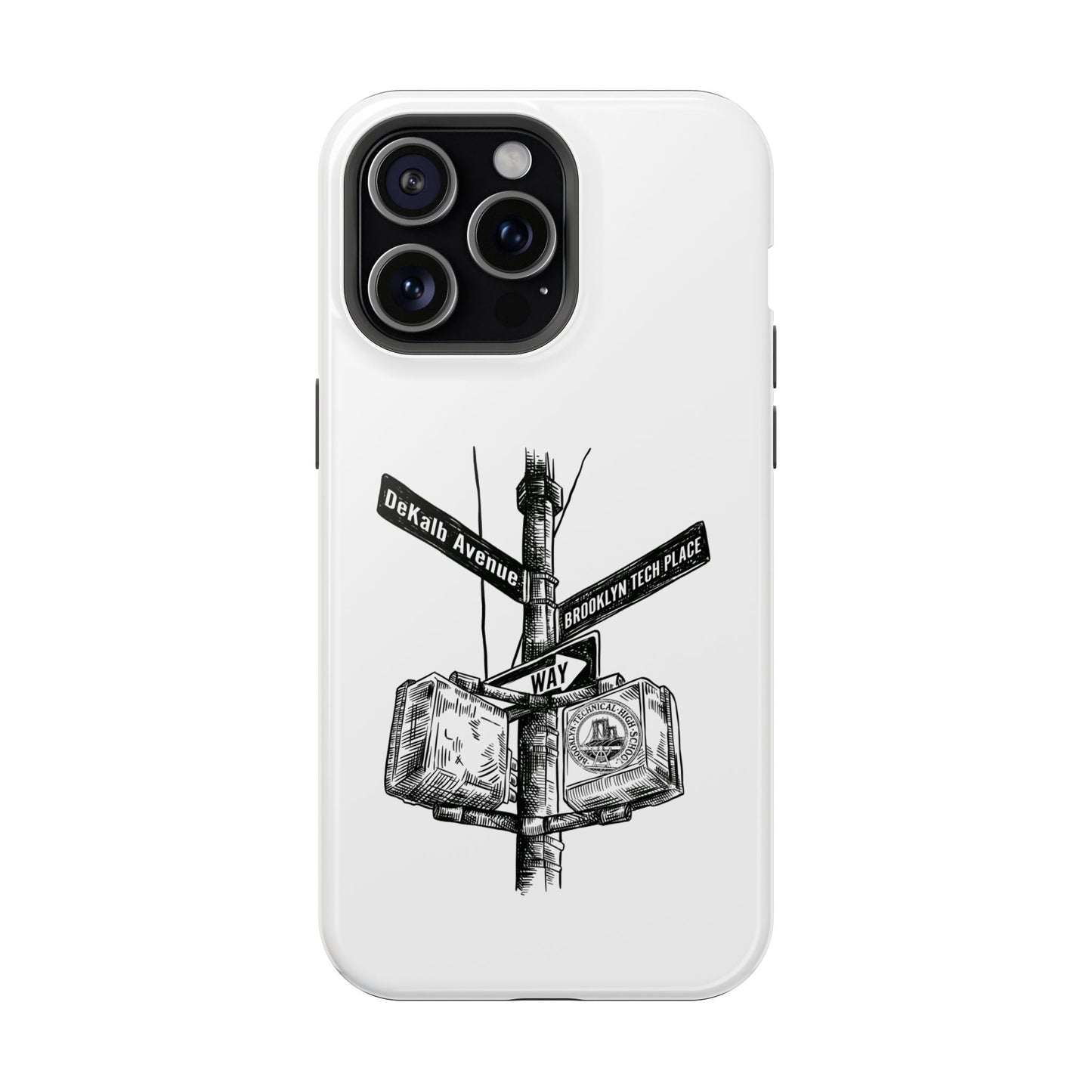 Dekalb Ave & Brooklyn Tech Pl (black graphic) - Impact-Resistant Phone Cases - White