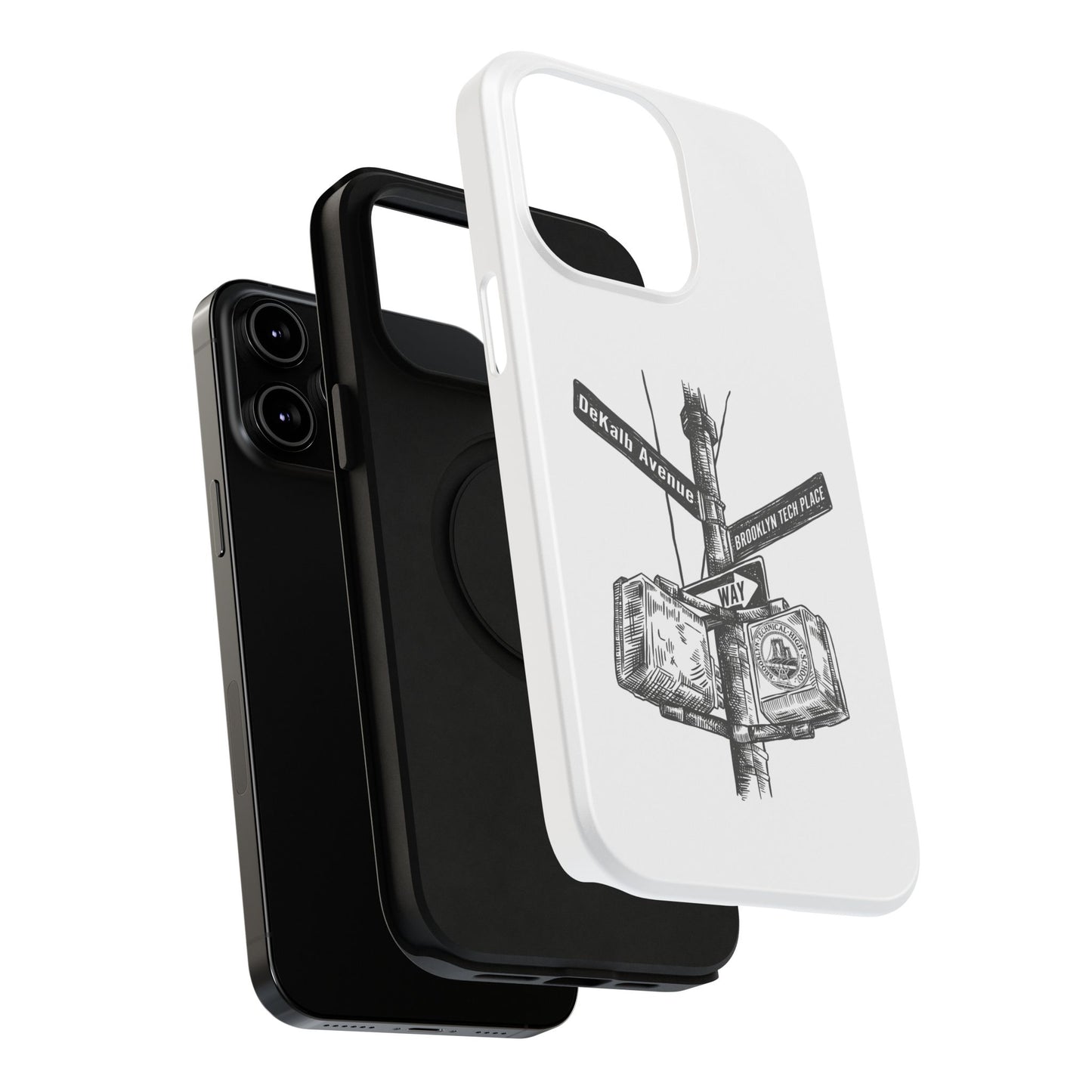 Dekalb Ave & Brooklyn Tech Pl (black graphic) - Impact-Resistant Phone Cases - White