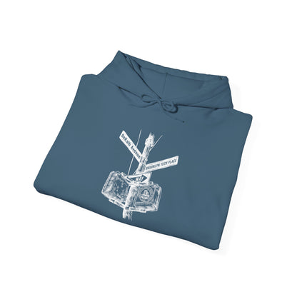Boutique - DeKalb Ave & Brooklyn Tech Pl - (White Graphic) Men's Heavy Blend™ Hooded Sweatshirt