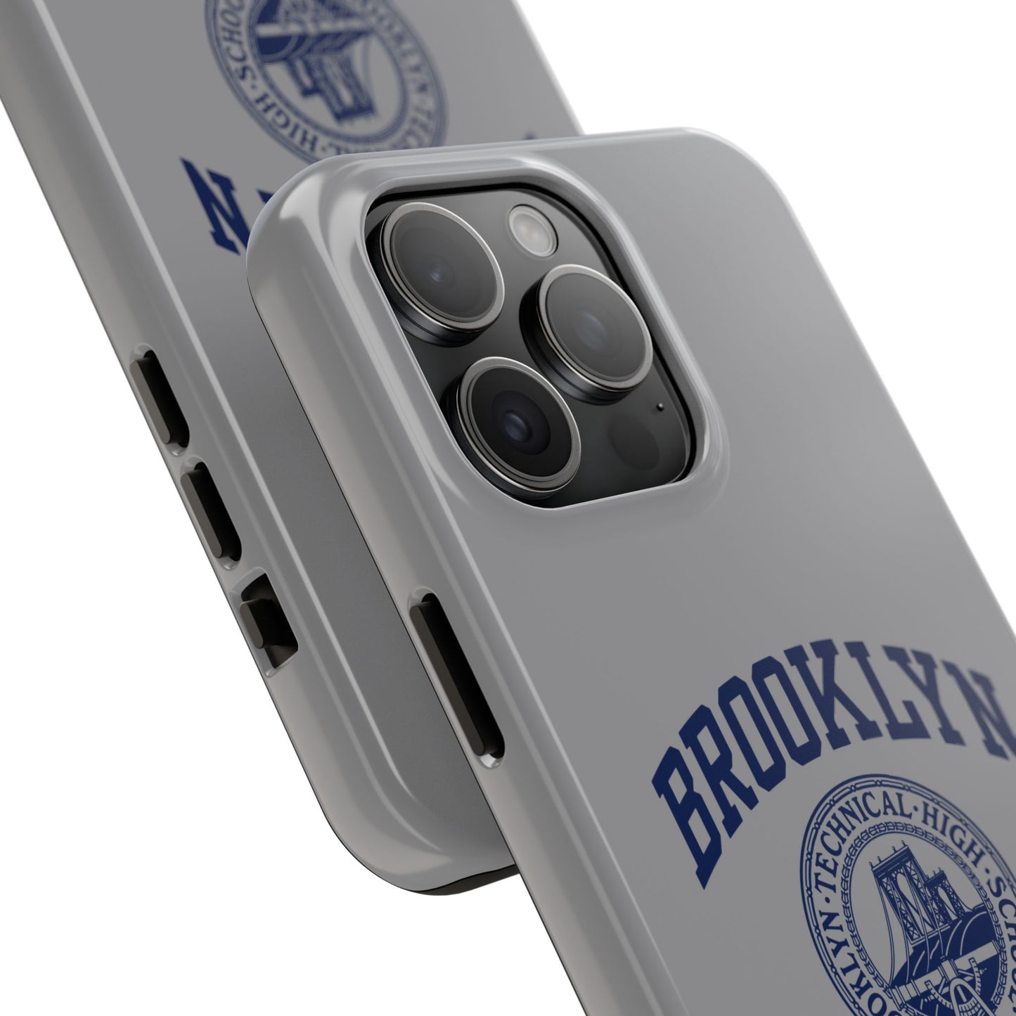 Classic Logo with Brooklyn Tech - Tough Phone Case - Grey with Navy-Blue graphics