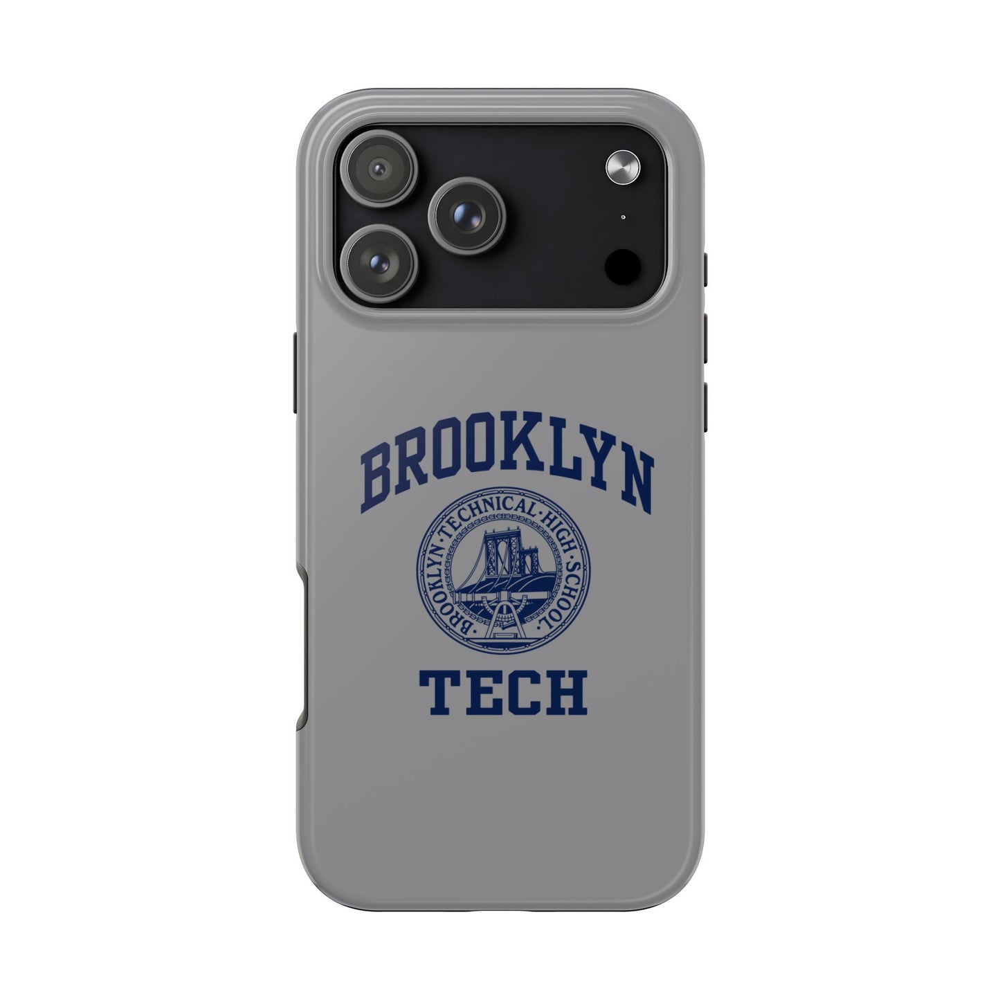 Classic Logo with Brooklyn Tech - Tough Phone Case - Grey with Navy-Blue graphics