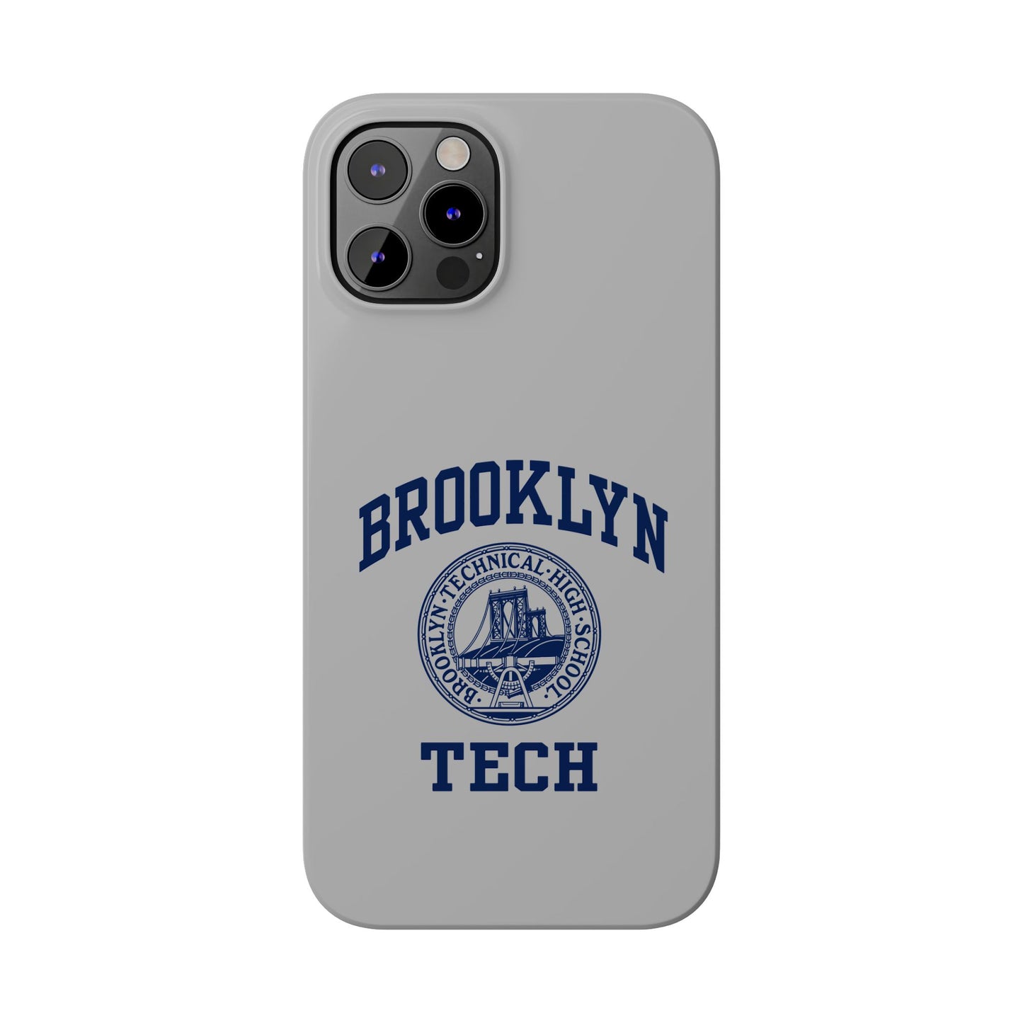Brooklyn Tech Slim Phone Case - Grey with Navy-Blue Logo