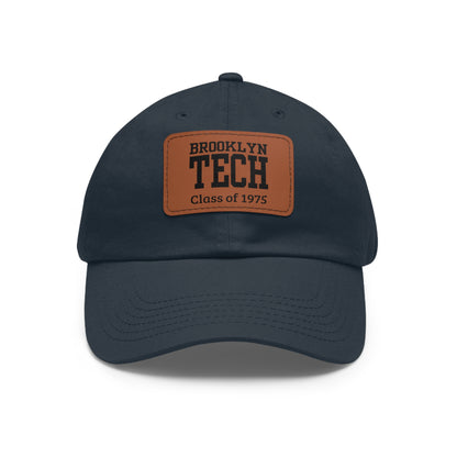Classic Brooklyn Tech - Hat with Leather Patch (Rectangle) - Class of 1975 - Black & White fonts