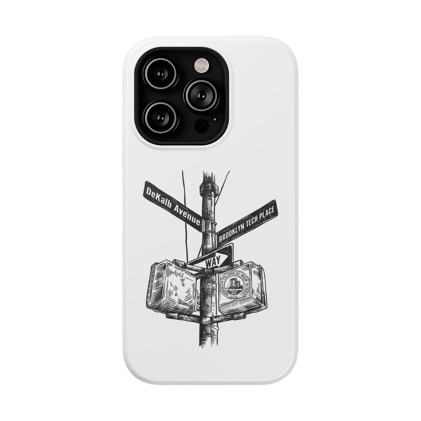 Dekalb Ave & Brooklyn Tech Pl (black graphic) - Impact-Resistant Phone Cases - White