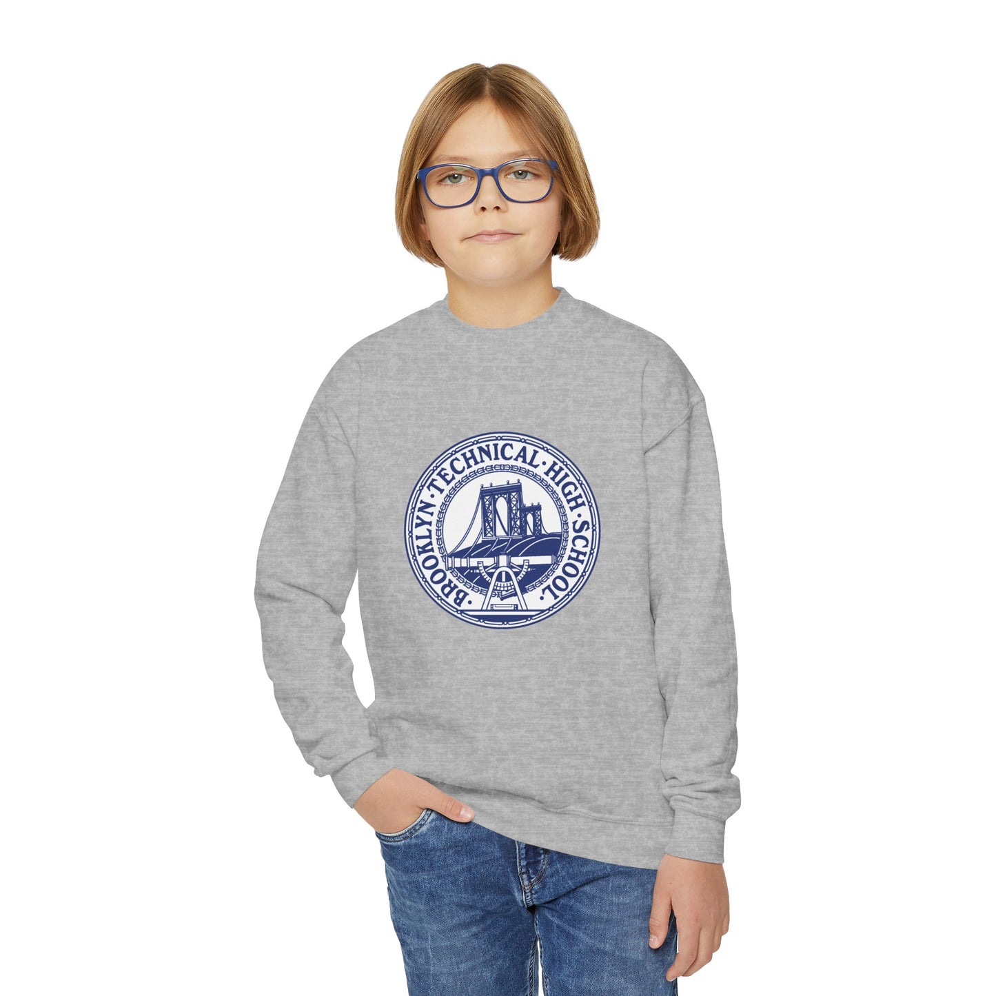 Family - Classic Tech Logo With Background - Youth Crewneck Sweatshirt