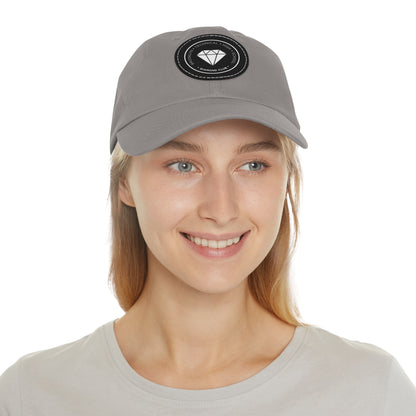 Diamond Club Logo - Hat With Circular Leather Patch - White