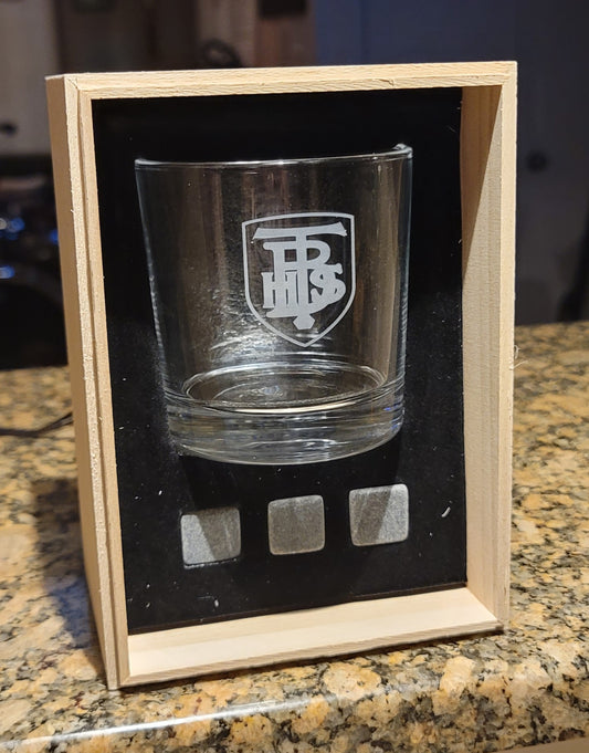 Homecoming Premium Item - Engraved Whiskey Glass Gift Box With Stones - Single Glass