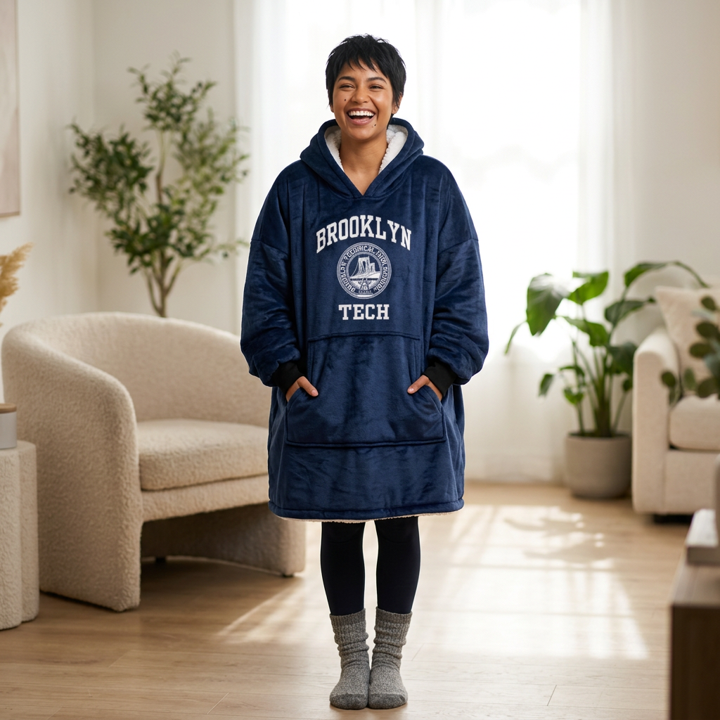 Classic Logo with Brooklyn Tech - Hooded Blanket - Navy