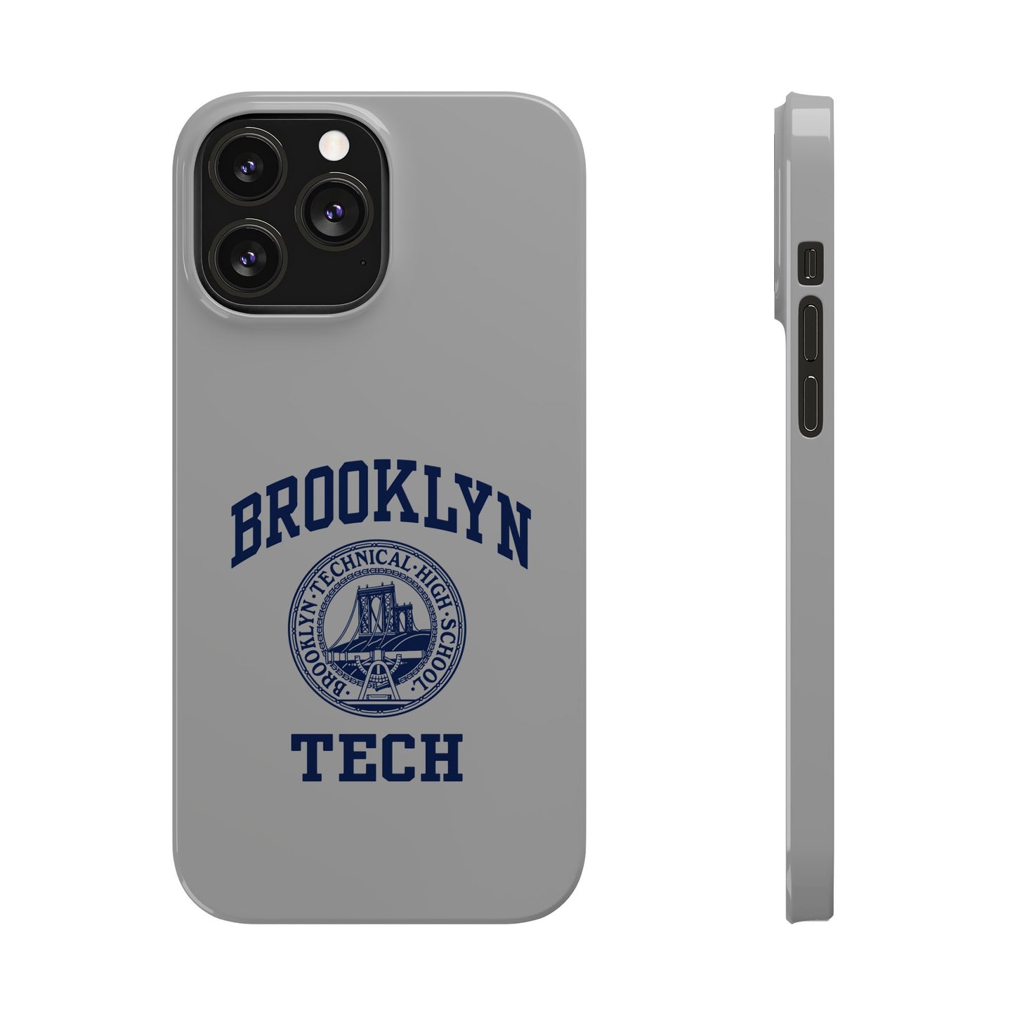 Brooklyn Tech Slim Phone Case - Grey with Navy-Blue Logo