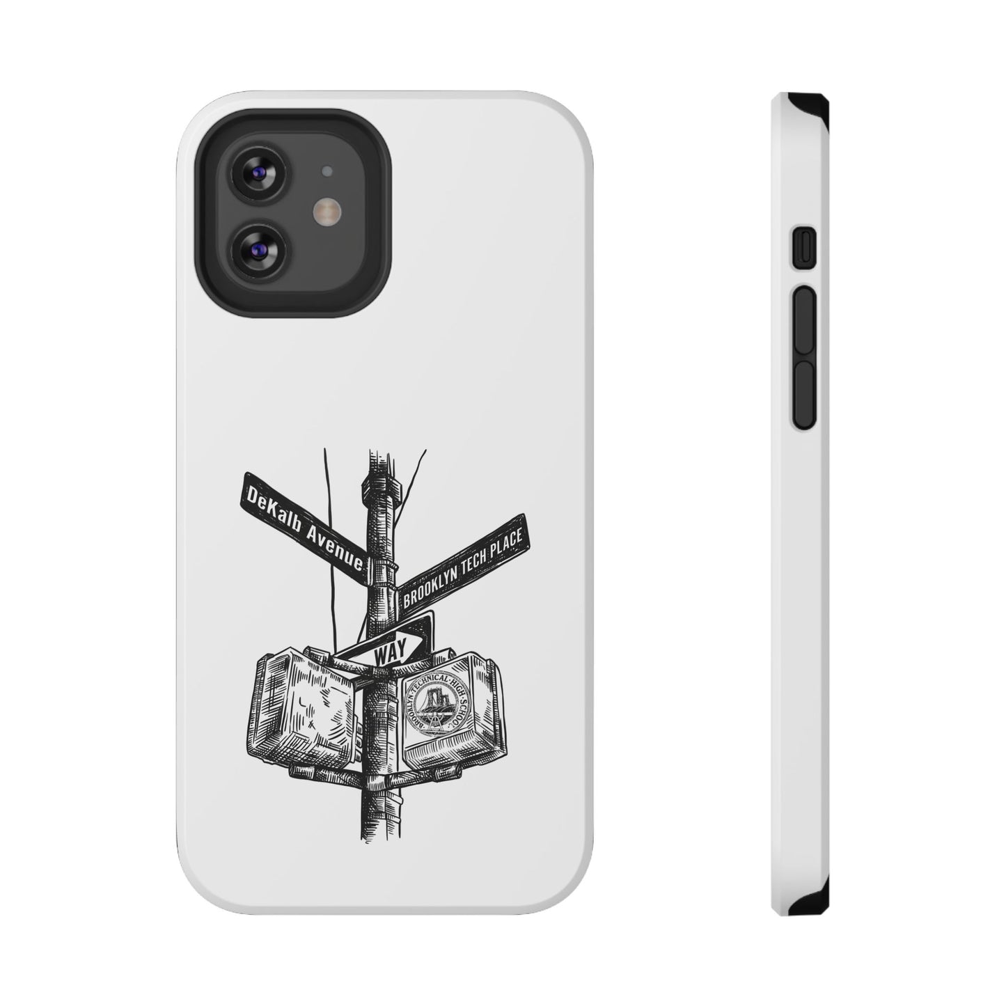 Dekalb Ave & Brooklyn Tech Pl (black graphic) - Impact-Resistant Phone Cases - White